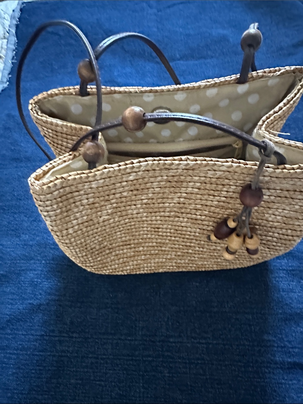 croft & barrow Natural Straw Tote with Brown Handles and Wood Bead Accents